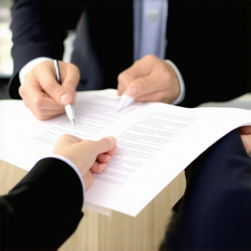 Empathetic Family Law Consultation A lawyer and client discussing legal documents in a comforting office environment