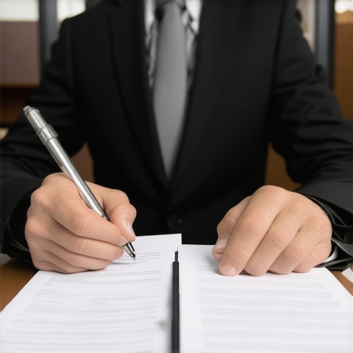 Attorney analyzing case strategy with emotional awareness in a courtroom setting.