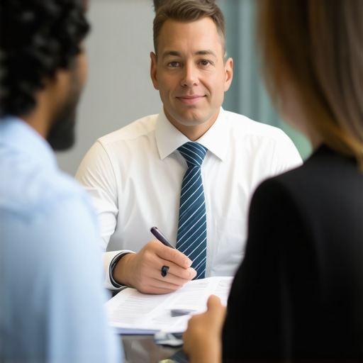 Attorney discussing legal strategy with client in office