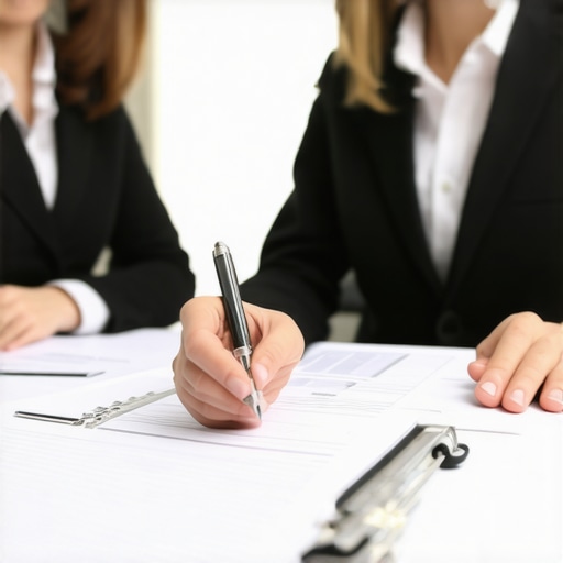 Lawyer consulting with client about family law case in office