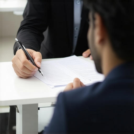 Lawyer discussing legal case strategy with client in office