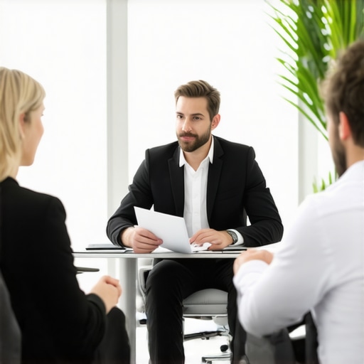 Attorney consulting with family clients in office