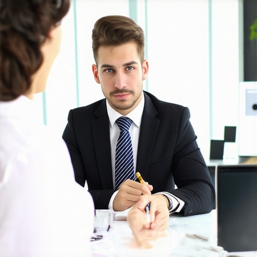 Lawyer discussing case strategy with a family client in office