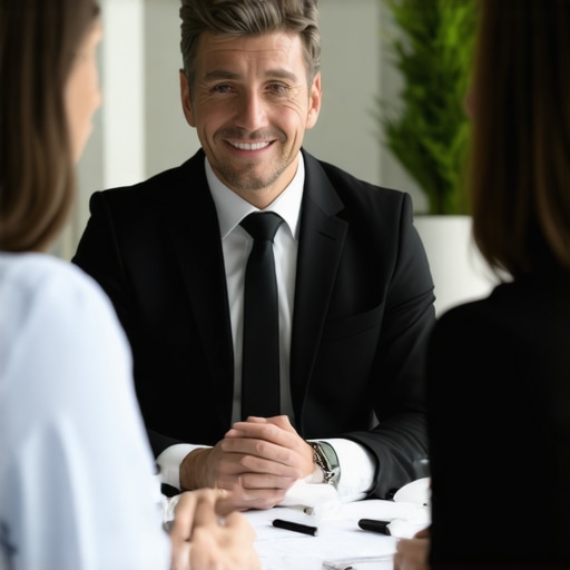 Trust-Building Consultation Scene Family lawyer consulting with a client in an office, fostering trust