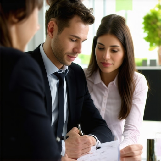 Lawyer consulting family couple in a trusting environment