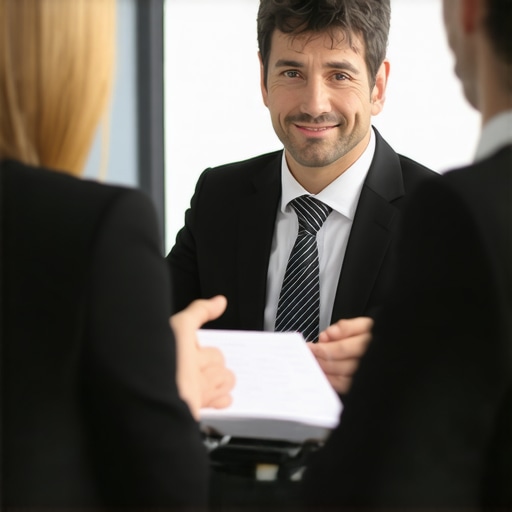 Family lawyer and client discussing legal strategies in office