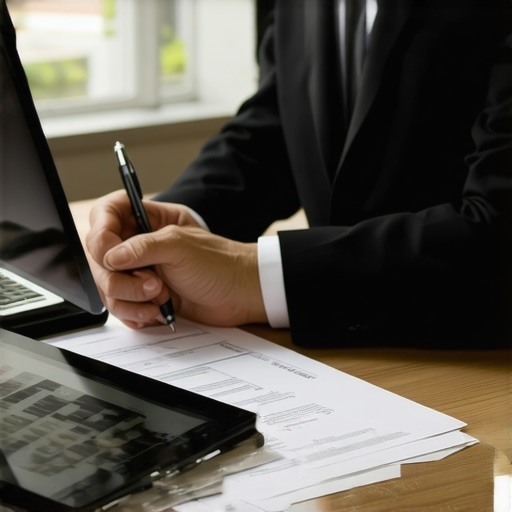 A lawyer managing family law cases with digital tools and legal documents.