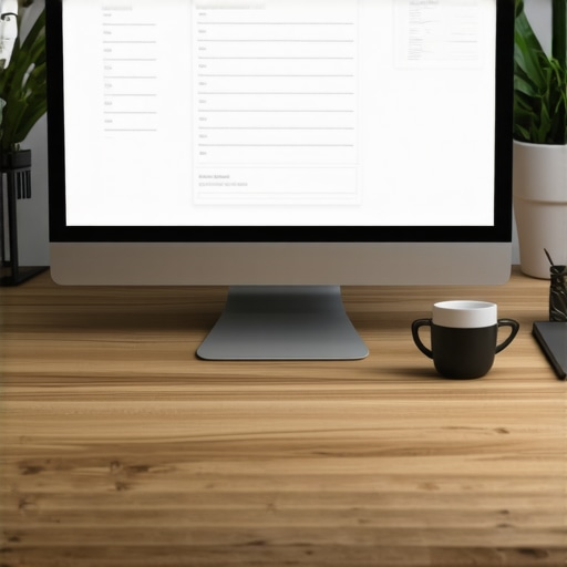 A modern workspace featuring a laptop, scanner, and legal software icons indicating organization and preparedness