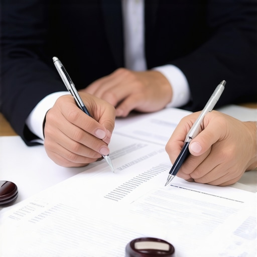 Lawyer and client discussing case strategy over documents.