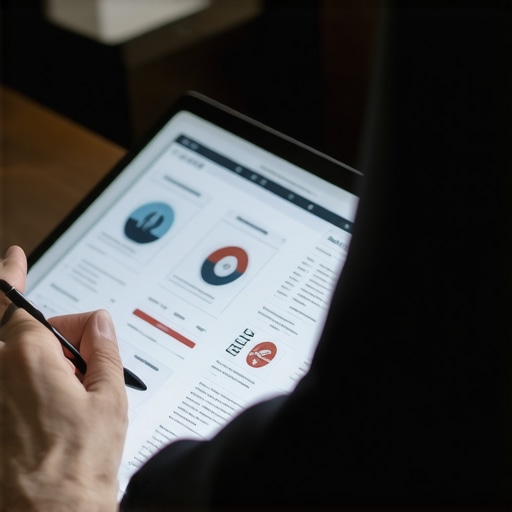Modern Tools for Family Law Practice Lawyer analyzing digital documents on tablet with family law software interfaces
