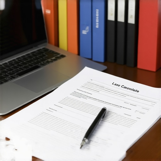 A professional lawyer's workspace featuring software and organized case files