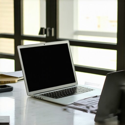 Lawyer working on case management software in office
