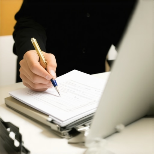 Person arranging legal paperwork and digital files for a family law meeting.
